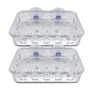 Porte-savon à ventouse 2 pièces Porte-savon mural avec égouttoir Porte-savon transparent 5 x 3" Porte-savon robuste sans perforation pour la maison Dortoir Hôtel Logement locatif Porte-savon auto-d