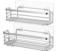 Porte-savon adhésif pour douche, lot de 2 avec crochet, acier inoxydable, organisateur de salle de bain