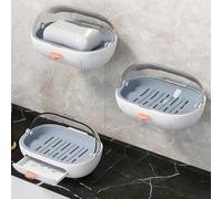 Porte-savon avec couvercle pour salle de bain et douche - fixation murale avec écoulement - colle incluse.
