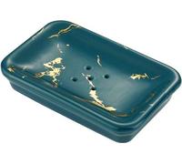 Porte-savon en porcelaine pour double barre de savon - Porte-savon rectangulaire en porcelaine avec support à vidange automatique - Douche, salle de bains, évier de cuisine - Porte-savon vert foncé
