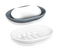 Porte Savon en Silicone, Lot de 2 Boite Savon avec Drainage, Support Savon Antidérapant et Portable, Porte Savon Cuisine, Salle de Bain, Douche - Gris & Blanc