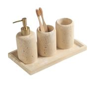 Porte-Savon en travertin, Bouteille de désinfectant for Les Mains, d'émulsion, Distributeur Savon, boîte à, Plateau Tasse gargarisme, Ensemble Lavage Salle Bain