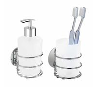 WENKO Distributeur de Savon Mural Turbo-Loc et Porte-Brosse à Dents | Fixation sans perçage pour Salle de Bain | Support en métal chromé et Plastique Blanc | DIM 7,5 x 16,5 x 9 cm