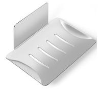 Porte-savon mural sans perçage en acier inoxydable - Porte-savon mural pour brosses et éponges - Avec tampon adhésif pour salle de bain, cuisine, balcon - Argenté