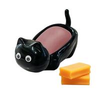 Porte-savon - Plateau auto-drainant au design en ABS avec chat | Porte-savon portable pour salle de bain, cuisine et usage domestique | Boîte de rangement pour chats Big Eye Color crème ou noir et