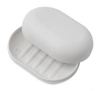 Porte-savon portable, boîte ovale scellée pour voyage, douche, salle de bain avec couvercle, boîte de vidange tendance faite à la main (blanc)
