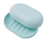 Porte-savon portable, boîte ovale scellée pour voyage, douche, salle de bain avec couvercle, boîte de vidange tendance faite à la main (bleu clair)