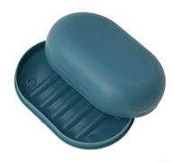 Porte-savon portable, boîte ovale scellée pour voyage, douche, salle de bain avec couvercle, boîte de vidange tendance faite à la main (bleu foncé)
