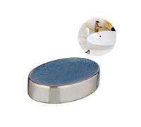 Porte-Savon Solide pour Salle de Bain - Porte-Savon en céramique, 12 x 3 x 8 cm, Argent et Bleu