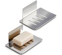 Porte-Savons Adhésif sans Perçage, Qixuer Lot De 2 Porte-Savon Mural Boite a Savon De Cuisine De Salle De Bain Utilisé Et Design De Drainage Convient pour La Salle De Bains Et La Cuisine (Argenté)