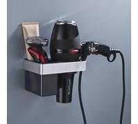 Porte-sèche-cheveux argenté en aluminium avec support pour le cordon et tablette