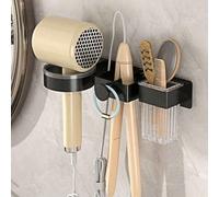 Porte-sèche-cheveux et fer à friser mural 3-en-1, organisateur de vanité de salle de bain sans perçage pour lisseur, étagère de rangement d'outils de coiffure gain de place, accessoires de salle de ba