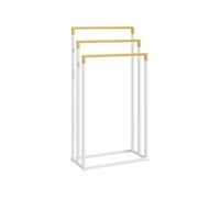 Porte-serviette autoportant 3 barres - dim. 45L x 22l x 86H cm - bois bambou acier blanc