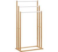 HomCom Porte-serviettes Bambou 3 barres en acier - Autoportant élégant pour salle de bain