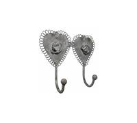 Porte Serviette Mural ou Porte Torchons 2 Accroches Motif Coeur en Fer Patiné Gris 7x17x20cm