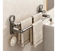 Porte Serviette Ventouse avec 2 Crochets, Pivot 180° et Longueur réglable | Porte-serviettes double autoadhésif à ventouse, porte-serviettes mural, douche, cuisine, salle de bain - Gris bronze