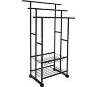 Porte-serviettes - 3 niveaux - Autoportant - Avec panier de rangement - 3 kg par barre - Panier 15 kg - 45×32 cm - Noir