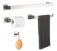 Porte-serviettes 4 pièces avec barre pour drap de bain de 60 cm, barre porte-serviettes, porte-papier toilette, crochet pour peignoir, support mural en acier inoxydable SUS304, finition argent brossé