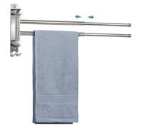 Porte-serviettes à 2 barres pivotantes, porte-serviettes de salle de bain en acier inoxydable avec bras extensible jusqu'à 50 cm, porte-serviettes mural pour la cuisine, les toilettes, le vestiaire et