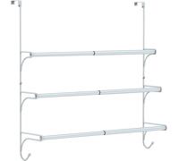Porte-serviettes à 3 barres à fixer au-dessus de la porte - Porte-serviettes de salle de bain réglable, s'installe sans perçage - Barre suspendue avec 2 crochets pour ranger les serviettes et les vête