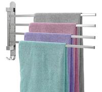 Porte-serviettes à 4 bras pivotants, pivotant à 180°, pour un accès facile, à fixation murale, pour salle de bain, WC, vestiaire et cuisine, couleur argent
