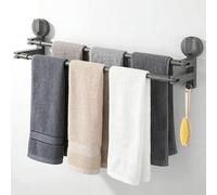Porte-serviettes à ventouse avec 2 crochets pour fixation murale. Barre double réglable. Porte-serviettes à ventouse sans perçage. Pratique pour la salle de bains et la cuisine. Gris foncé