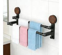 Porte-serviettes à ventouse, sans perçage, barre réglable de 50 à 97 cm avec une capacité de charge de 15 kg et une rotation à 180°, porte-serviettes amovible à deux niveaux pour les angles muraux, la