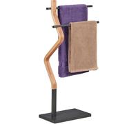 Porte-serviettes autoportant - 2 barres - 85 x 43,5 x 20 cm - Support pour serviettes de bain - MDF et acier - Gris - Naturel