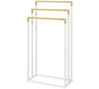 Porte-serviettes avec 3 barres, en bambou et en acier | Couleur : Blanc + Naturel | Dimensions : 22,5 x 45 x 86 cm