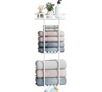 Porte-serviettes avec panier - Organisateur de salle de bain - Rangement et organisation - Installation sans perçage - 3 niveaux - Blanc