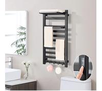 Porte-Serviettes Chauffant en Acier Inoxydable, Montage Mural Seche Serviette Electrique, Noir Mat