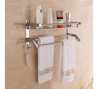 Porte-serviettes chromé, barre en acier inoxydable avec tablette et crochets, barre de 59 cm de long pour la salle de bains, la cuisine et les toilettes