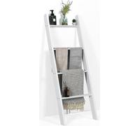 Porte-serviettes COSTWAY Étagère échelle 5 niveaux, échelle à serviettes Échelle de plafond Bois Porte-serviettes gris pour salon, salle de bains (blanc)