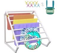 Porte-serviettes de piscine, 8 barres, blanc, organisateur de rangement triangulaire en PVC pour piscine, autoportant, comprend 8 pinces à serviettes, un sac en filet, un crochet, permet également de 