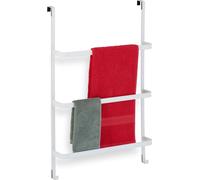 Porte-serviettes de porte, sans perçage, H x l x P : 85 x 54,5 x 15 cm, 3 barres, 2 crochets, porte-serviette de douche, acier, blanc