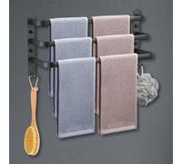 Porte-serviettes de salle de bain à 3 niveaux, barre porte-serviettes en aluminium, porte-serviettes mural pour salle de bain, cuisine et toilettes (noir, 50 cm)