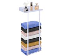 Porte-serviettes de salle de bain extensible, 41-75 cm, blanc mat, sans perçage, avec crochets et étagère