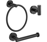 Porte-serviettes de salle de bain, porte-rouleau de papier toilette, porte-serviettes – Ensemble de 3 pièces – Acier inoxydable – Noir – Comprend un porte-serviette en forme de barre, un crochet pour 