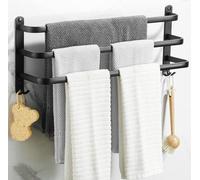 Porte-serviettes de salle de bain, porte-serviettes avec serviette noire mate, barre à serviettes avec porte-serviettes et crochets, porte-serviettes mural, sans perçage