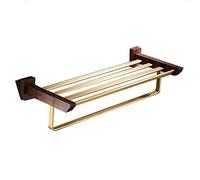 Porte-Serviettes de Salle de Bain, Porte-Serviettes en Noyer Noir et Porte-Serviettes en Aluminium Porte-Serviettes Robuste for Salle de Bain, Cuisine, hôtel, Or brossé et café, Double Insta