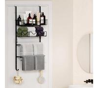 Porte-serviettes de salle de bain réglable, 4 niveaux, à fixer au-dessus de la porte, noir, métal