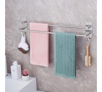 Porte-serviettes de salle de bain, sans perçage, à deux bras, 60 cm, en acier inoxydable brossé, avec 2 crochets