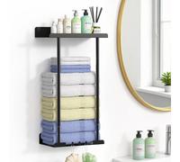 Porte-serviettes de salle de bain sans perçage – Étagère murale extensible autocollante avec tablette, 41-75 cm, noir