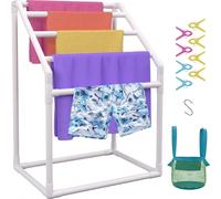 Porte-serviettes Deluxe - Porte-serviettes indépendant pour spa et piscines - Blanc - 5 barres porte-serviettes, 8 pinces à serviettes, 1 crochet - PVC - Robuste & élégant - Capacité de charge 25 kg -