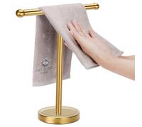 Porte-Serviettes doré avec Base Lourde en Acier Inoxydable, Porte-Serviettes en Forme de T, Support de Serviette autoportant pour comptoir pour Salle de Bain (Or brossé)