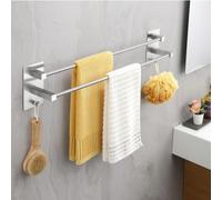 Porte-serviettes double adhésif 60 cm, en acier inoxydable SUS304, pour salle de bain et cuisine, à fixation murale, sans perçage, argenté