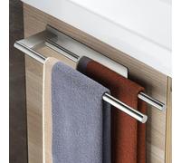 Porte-serviettes double, adhésif, sans perçage, en acier inoxydable 304, finition argentée, 39 cm