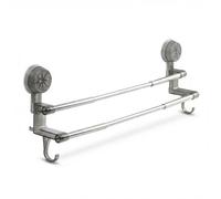 Porte-serviettes Double Extensible en Acier Inoxydable Gris, Barre de Serviette Télescopique 30-60cm pour Salle de Bain et Cuisine, Montage Mural Sans Perçage avec Ventouse, Étagère de Rangement Moder