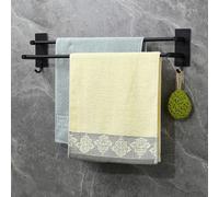 Porte-serviettes double, fixation murale, 60 cm, noir, en acier inoxydable SUS304, adhésif, pour salle de bain ou cuisine