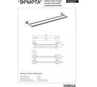 Porte-serviettes double OMEGA en laiton chromé 65,5x5,5x11cm